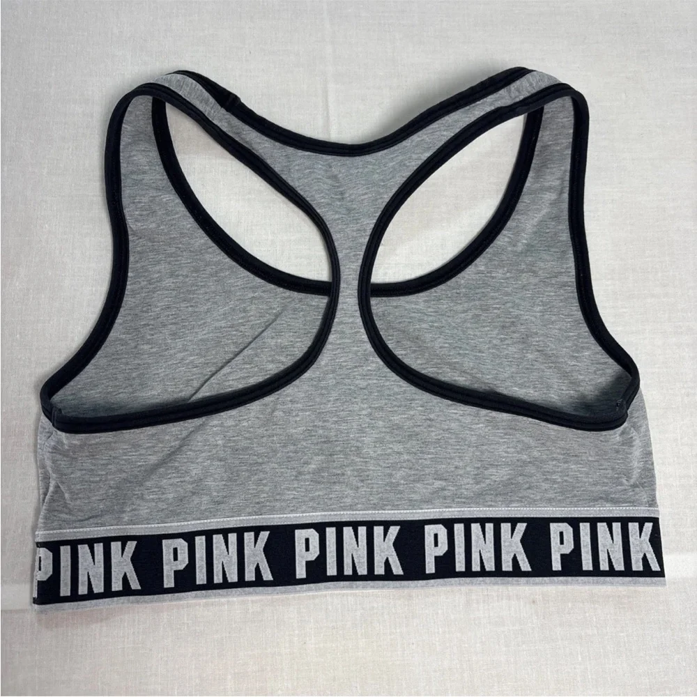 Pink Victoria Secret Gray Sports Bra with Logo Band Size Medium